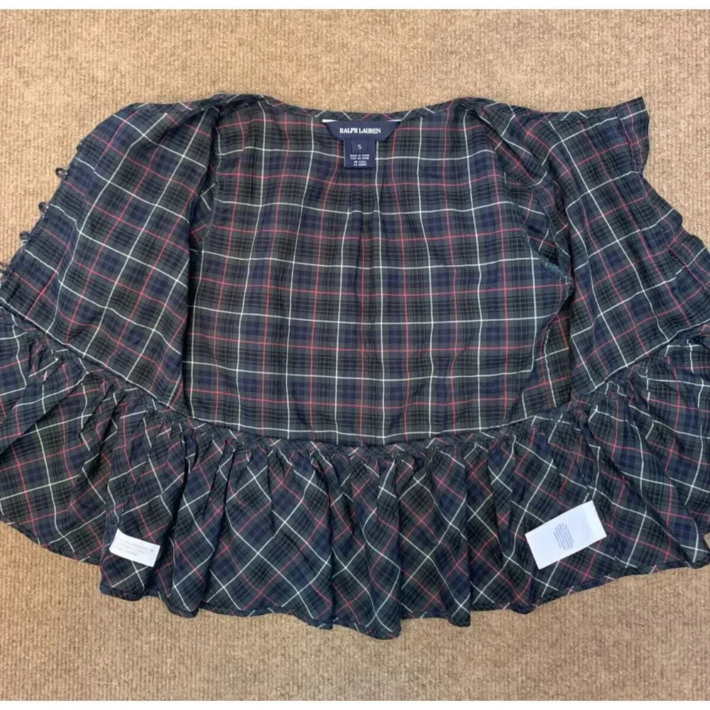 Ralph Lauren Kids Plaid Top Girls 5 Short Sleeve Ruffle Blouse Button Shirt